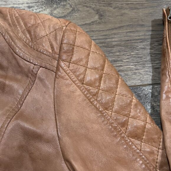 RARE! Scully Light Brown Soft Leather Jacket Interior Butterfly Graphic Women XS - Picture 3 of 11